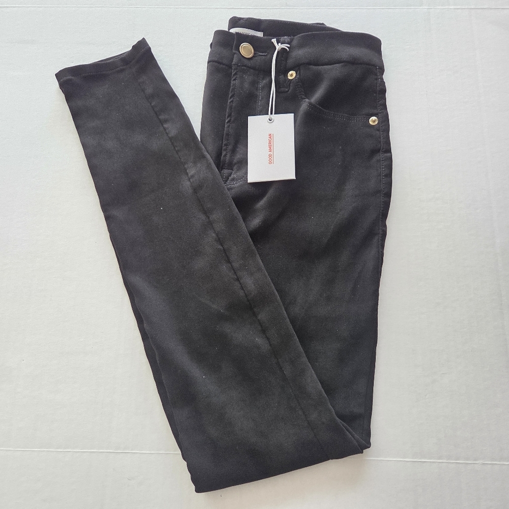 Good American Good Legs Faux Suede Pants Black Skinny Womens 4/27x28  NWT GL100T